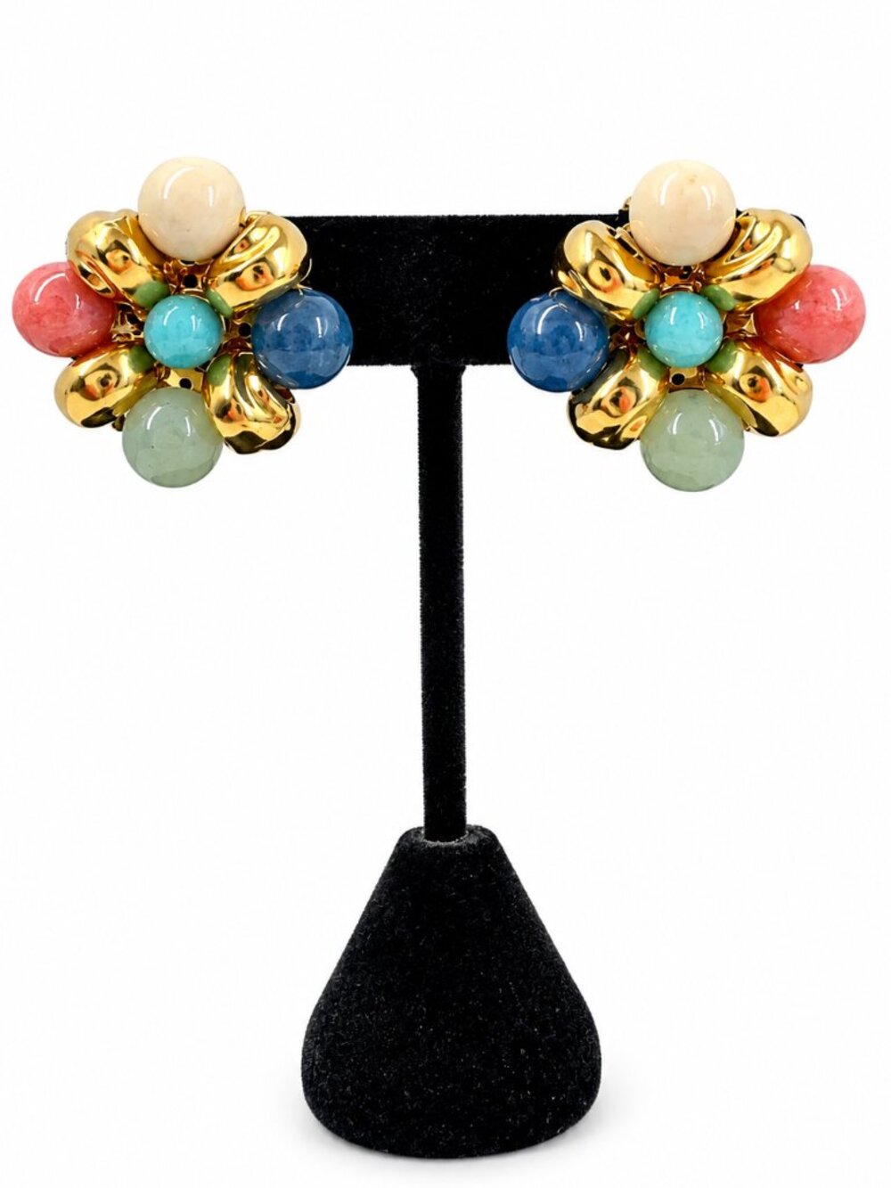 Vintage Liz Claiborne LCI Multicolor Beaded Cluster Earrings